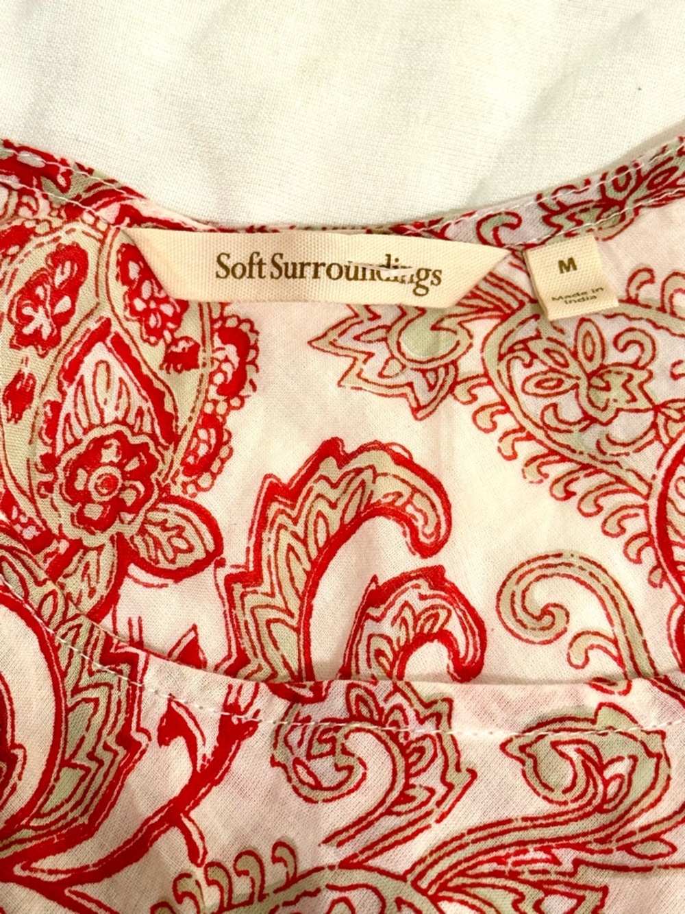 Soft Surroundings 100% Cotton Red Paisley Swirl Tiered Dress Women M - Picture 9 of 11